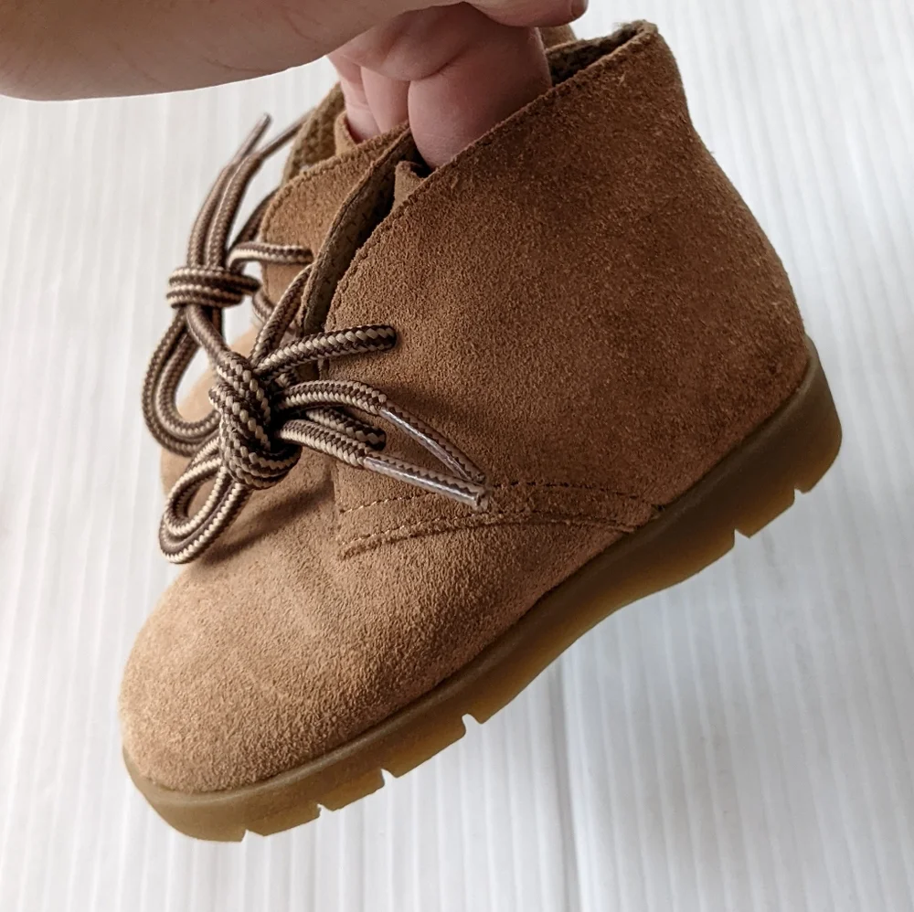 McKIDS Vintage tan suede leather lace-up toddler walker shoes